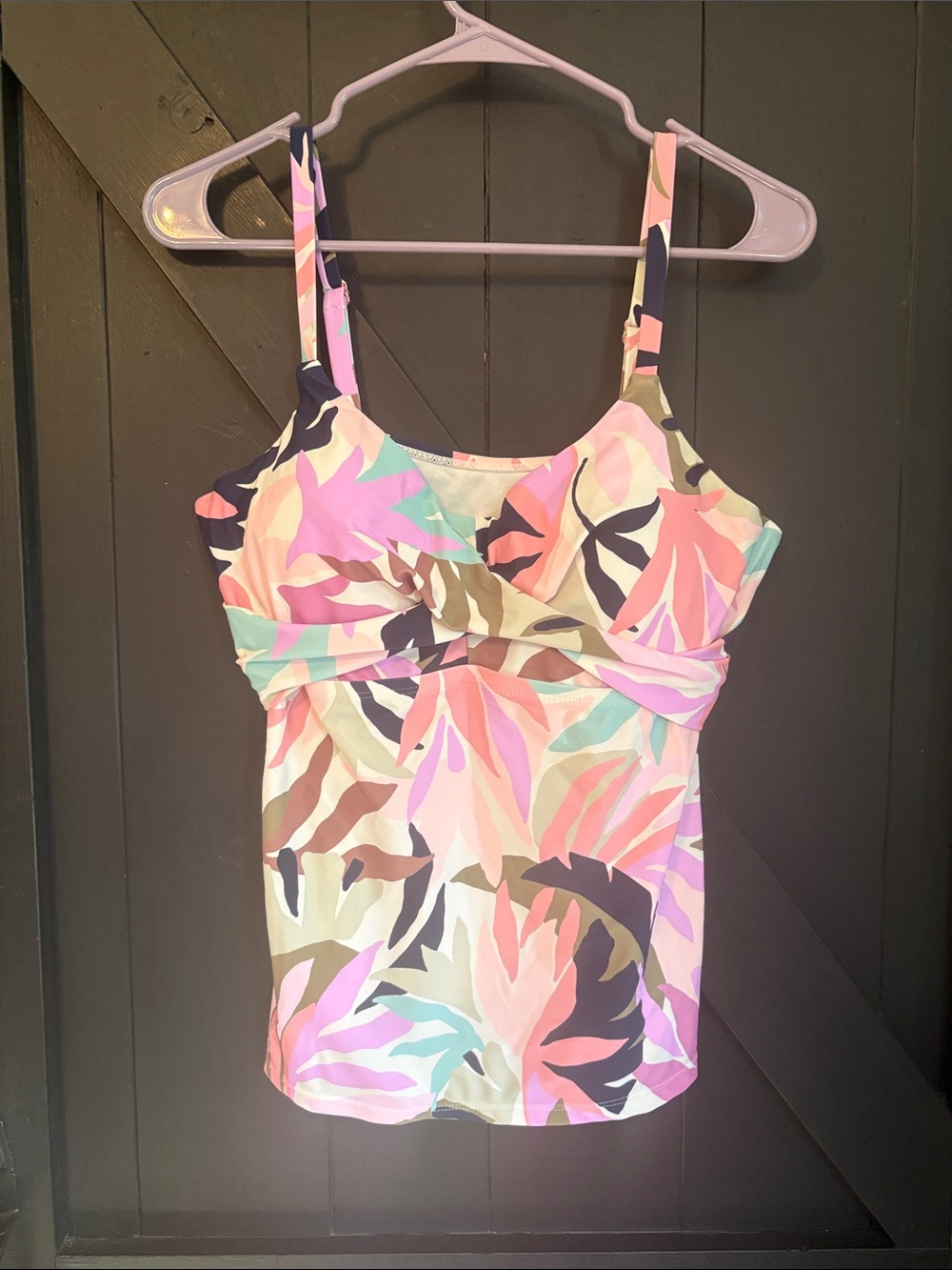 Raisins Tropical Leaf-Print Swim Cami in Pink, Mint & Navy